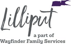 Lillput logo with purple flag over the t